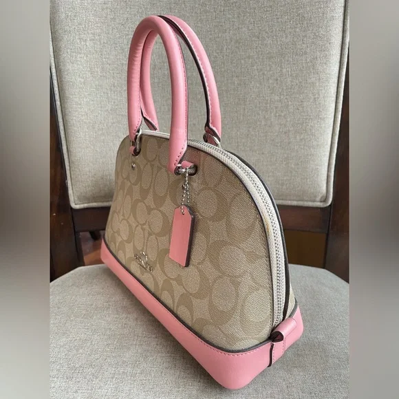 NWT！COACH SIERRA SATCHEL IN SIGNATURE（COACH F58295）SILVER/LIGHT-KHAKI/BLUSH - Picture 3 of 9